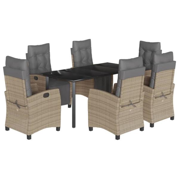 7-tlg. Garten-Essgruppe mit Kissen Beigemischung Poly Rattan