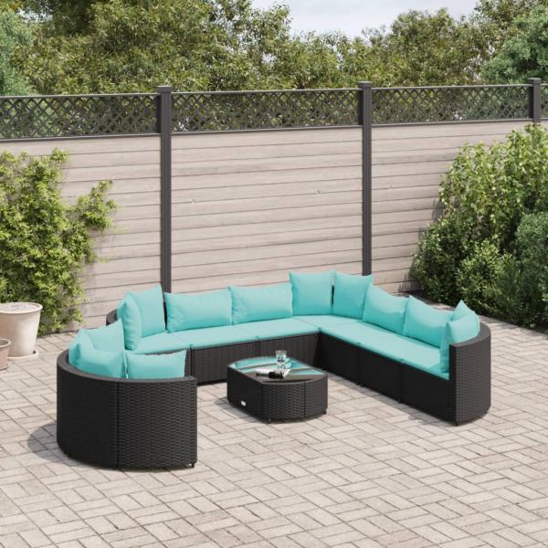 ARDEBO.de - 10-tlg. Garten-Sofagarnitur mit Kissen Schwarz Poly Rattan