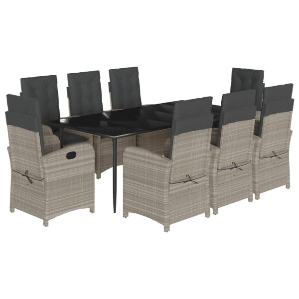9-tlg. Garten-Essgruppe mit Kissen Hellgrau Poly Rattan