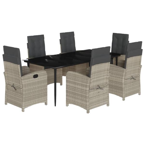7-tlg. Garten-Essgruppe mit Kissen Hellgrau Poly Rattan