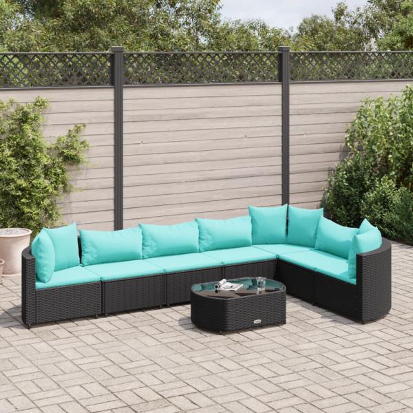 ARDEBO.de - 8-tlg. Garten-Sofagarnitur mit Kissen Schwarz Poly Rattan