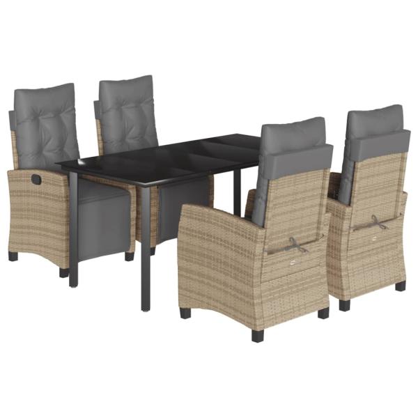 5-tlg. Garten-Essgruppe mit Kissen Beigemischung Poly Rattan