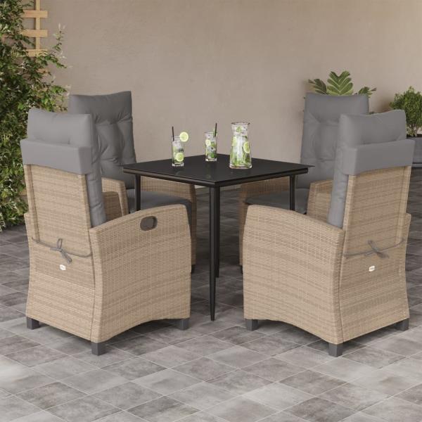 ARDEBO.de - 5-tlg. Garten-Essgruppe mit Kissen Beigemischung Poly Rattan