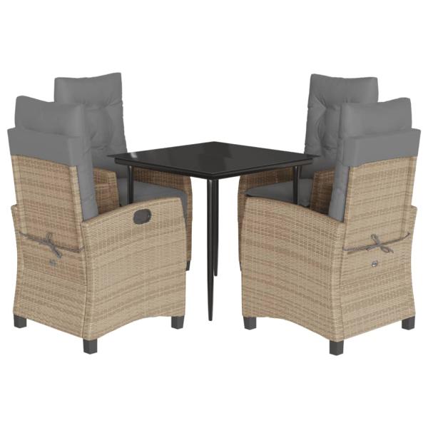 5-tlg. Garten-Essgruppe mit Kissen Beigemischung Poly Rattan