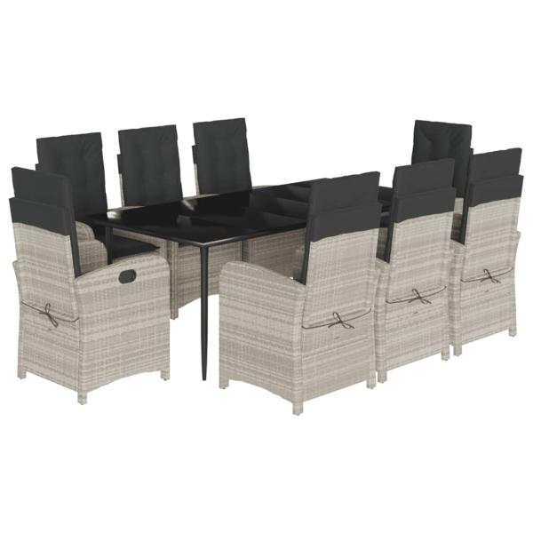 9-tlg. Garten-Essgruppe mit Kissen Hellgrau Poly Rattan