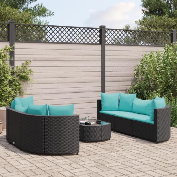 ARDEBO.de - 7-tlg. Garten-Sofagarnitur mit Kissen Schwarz Poly Rattan