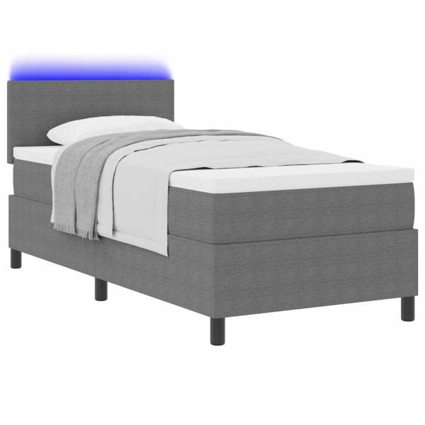 Boxspringbett mit Matratze & LED Licht Grau 80x200 cm Cordstoff