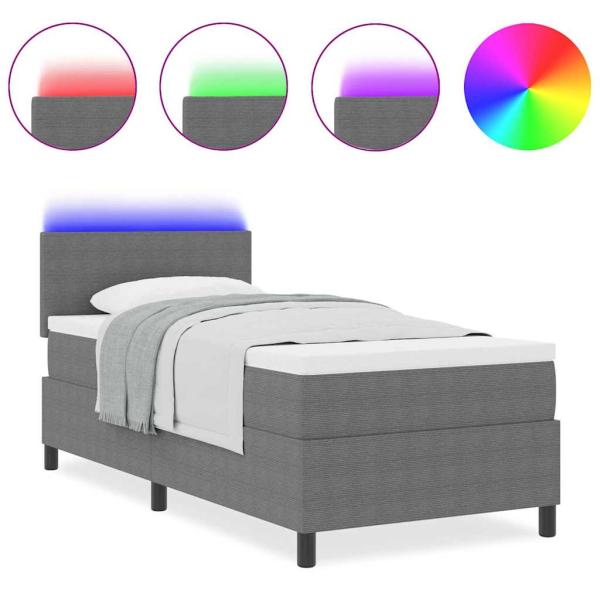 Boxspringbett mit Matratze & LED Licht Grau 80x200 cm Cordstoff