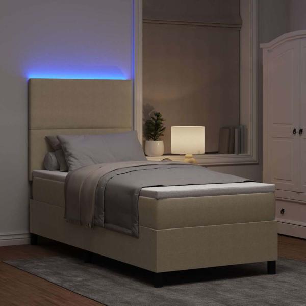 Boxspringbett mit Matratze & LED Licht Grün Grau 80x200 cm Rippstoff