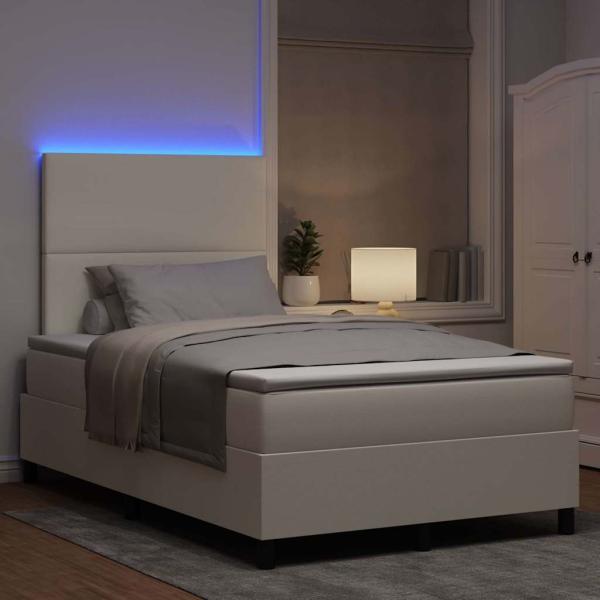 Boxspringbett mit Matratze & LED Creme kleines Doppelbett Corduroystoff