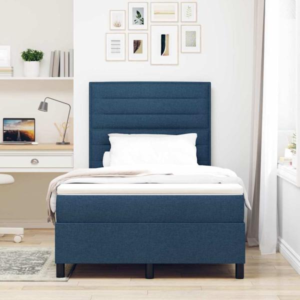 Boxspringbett mit Matratze Blau Kleines Doppel Stoff