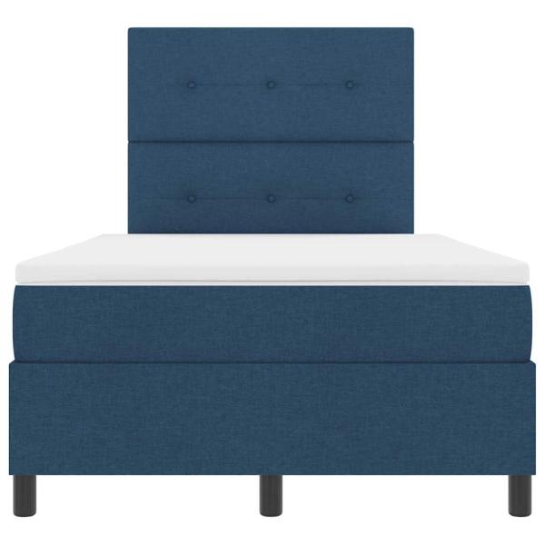 Boxspringbett mit Matratze in Blau, kleines Doppelbett aus Stoff