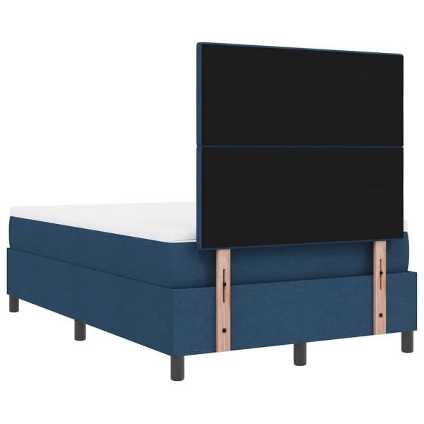 Boxspringbett mit Matratze in Blau, kleines Doppelbett aus Stoff