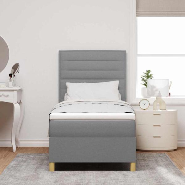 Boxspringbett mit Matratze hellgrau Einzelstoff