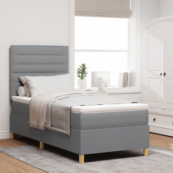 Boxspringbett mit Matratze hellgrau Einzelstoff