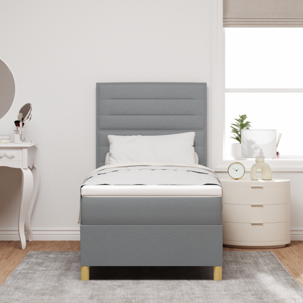 Boxspringbett mit Matratze hellgrau Einzelstoff