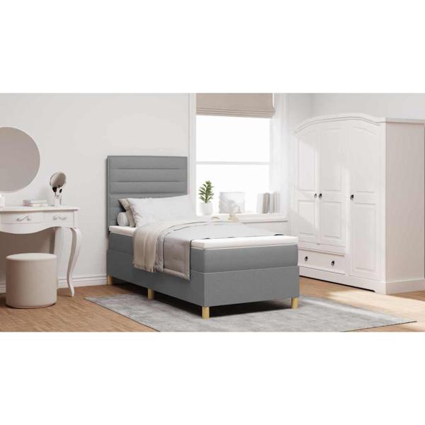 Boxspringbett mit Matratze hellgrau Einzelstoff