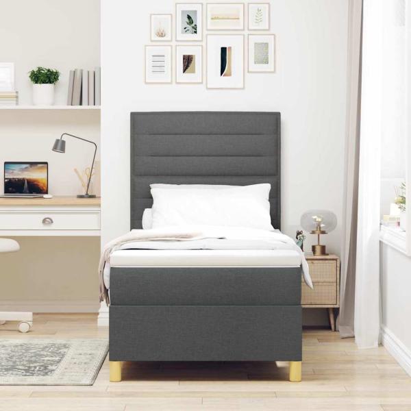ARDEBO.de - Boxspringbett mit Matratze Dunkelgrau Einzelstoff
