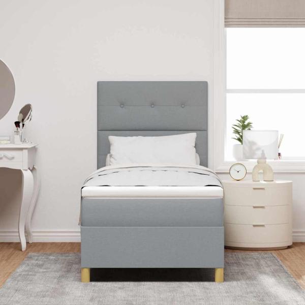 ARDEBO.de - Boxspringbett mit Matratze hellgrau Einzelstoff