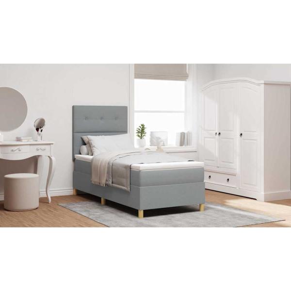 Boxspringbett mit Matratze hellgrau Einzelstoff