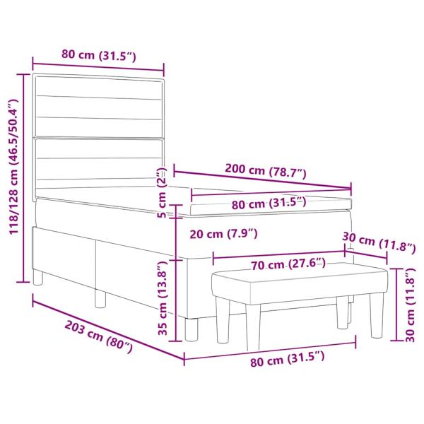Boxspringbett mit Matratze & Bank Dunkelgrau 80x200 cm Stoff