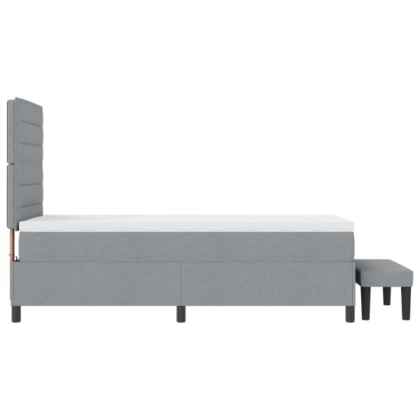 ARDEBO.de - Boxspringbett mit Matratze & Bank hellgrau 90x190 cm Stoff