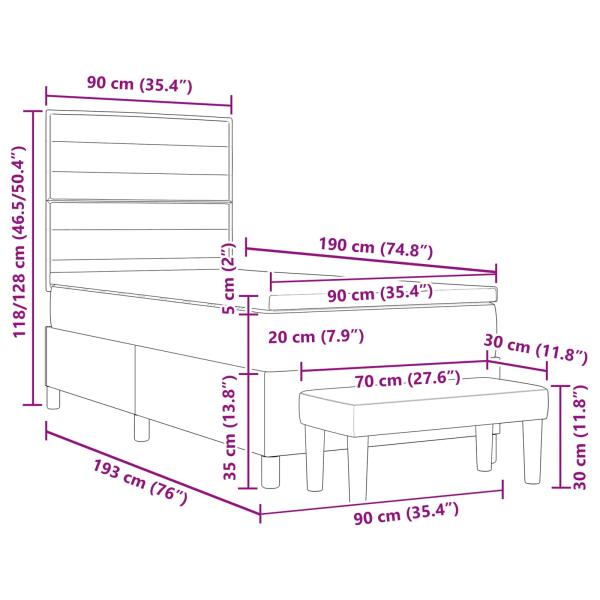 Boxspringbett mit Matratze & Bank hellgrau 90x190 cm Stoff