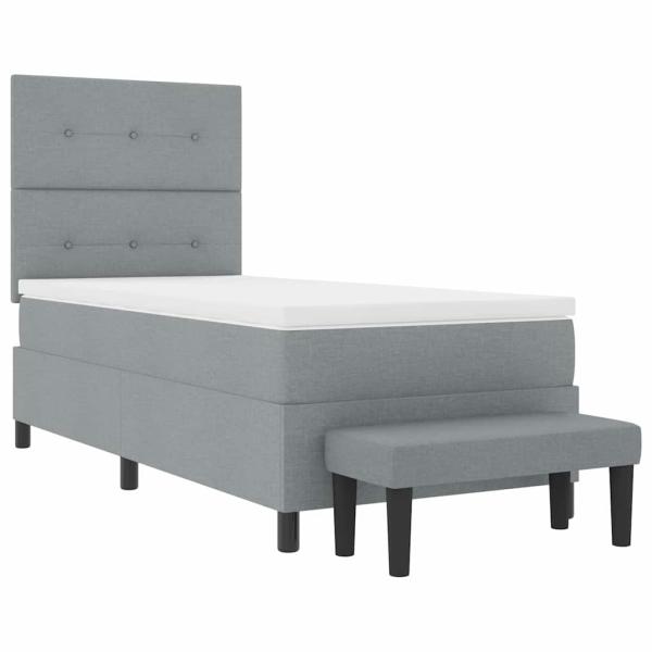 Boxspringbett mit Matratze & Bank Hellgrau 90x190 cm Stoff