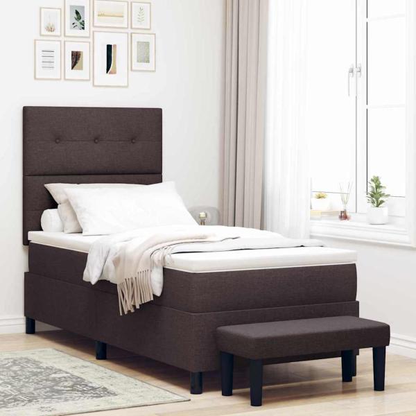 ARDEBO.de - Boxspringbett mit Matratze & Bank Dunkelbraun 90x190 cm Stoff