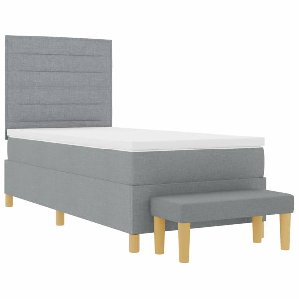 Boxspringbett mit Matratze & Bank in Hellgrau 90x190 cm