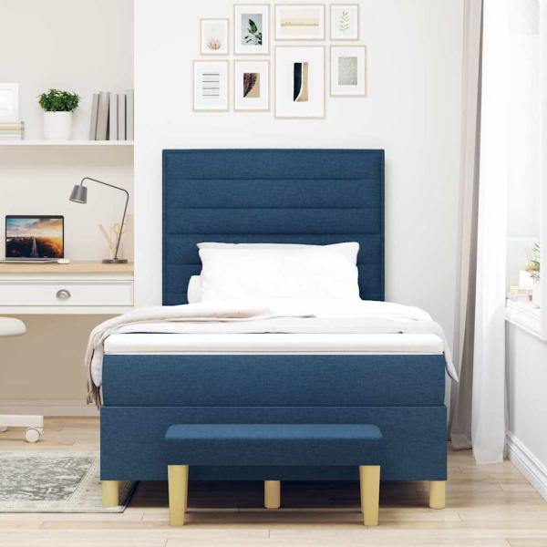 Boxspringbett mit Matratze & Bank Blau 120x190 cm Stoff