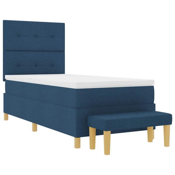 Boxspringbett mit Matratze & Bank Blau 80x200 cm Stoff