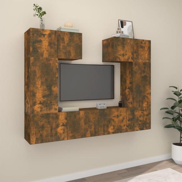 ARDEBO.de - 6-tlg. TV-Schrank-Set Räuchereiche Holzwerkstoff