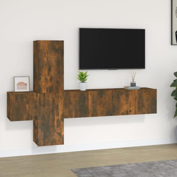 ARDEBO.de - 5-tlg. TV-Schrank-Set Räuchereiche Holzwerkstoff