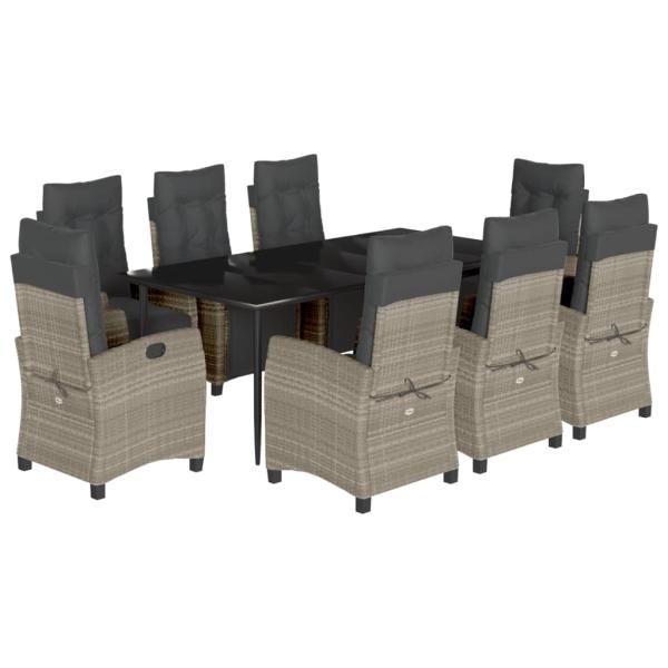9-tlg. Garten-Essgruppe mit Kissen Hellgrau Poly Rattan