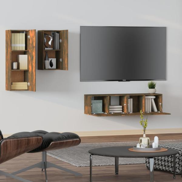 4-tlg. TV-Schrank-Set Räuchereiche Holzwerkstoff