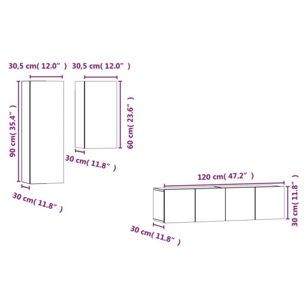 4-tlg. TV-Schrank-Set Räuchereiche Holzwerkstoff