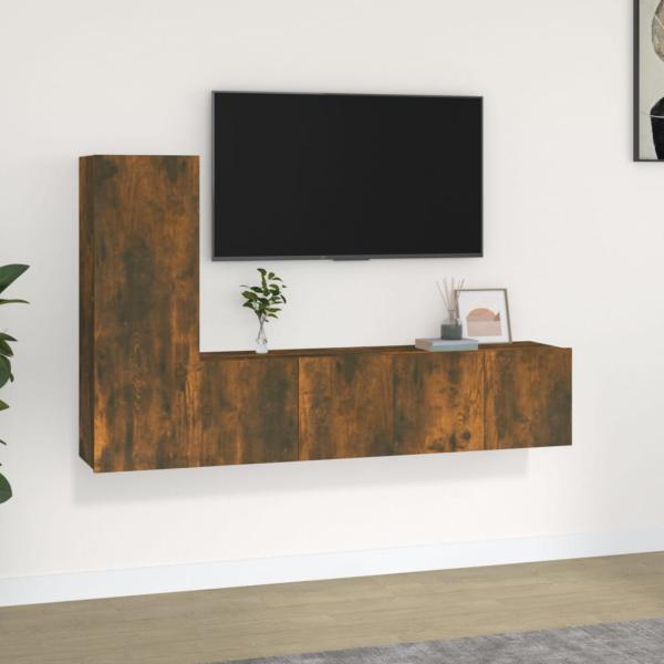 ARDEBO.de - 3-tlg. TV-Schrank-Set Räuchereiche Holzwerkstoff
