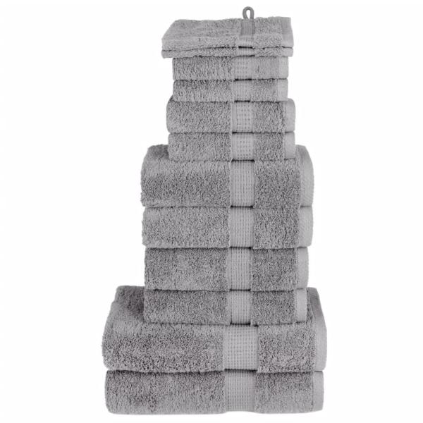 ARDEBO.de - 12 tlg. Premium-Handtuch-Set SOLUND Grau 600 g/m²