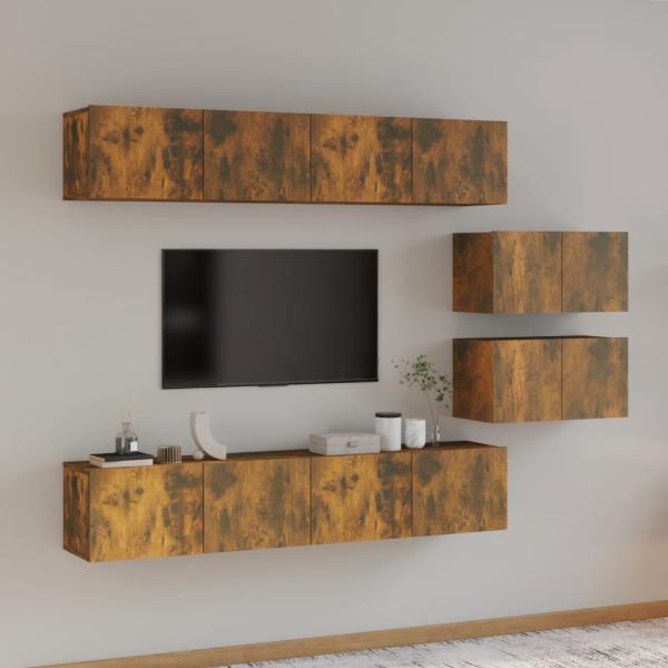ARDEBO.de - 6-tlg. TV-Schrank-Set Räuchereiche Holzwerkstoff