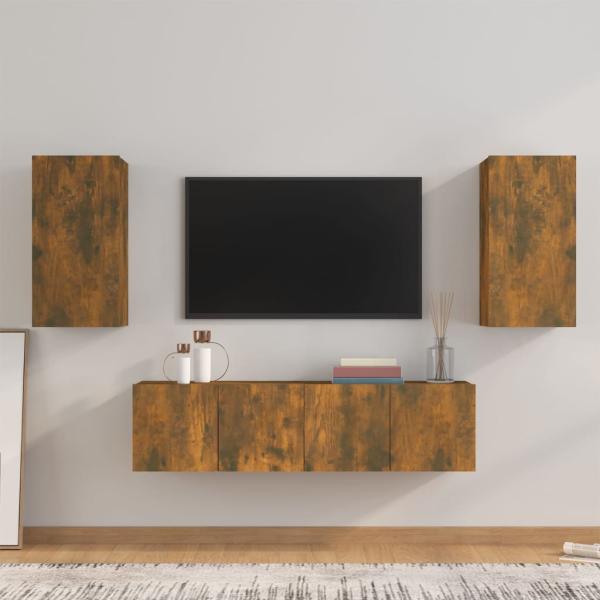 ARDEBO.de - 4-tlg. TV-Schrank-Set Räuchereiche Holzwerkstoff
