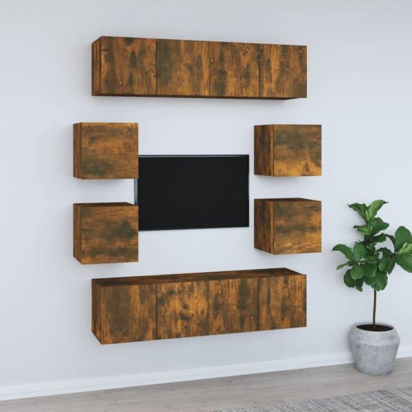 ARDEBO.de - 8-tlg. TV-Schrank-Set Räuchereiche Holzwerkstoff