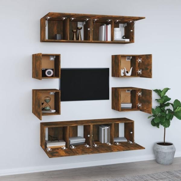 8-tlg. TV-Schrank-Set Räuchereiche Holzwerkstoff