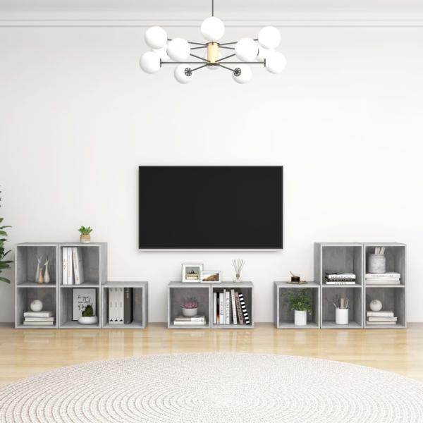 ARDEBO.de - 8-tlg. TV-Schrank-Set Betongrau Holzwerkstoff