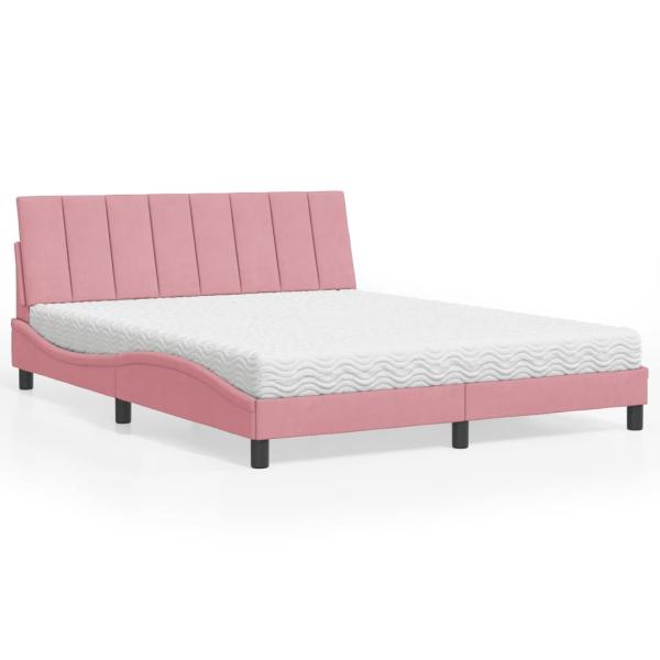 ARDEBO.de - Bett mit Matratze Rosa 160x200 cm Samt