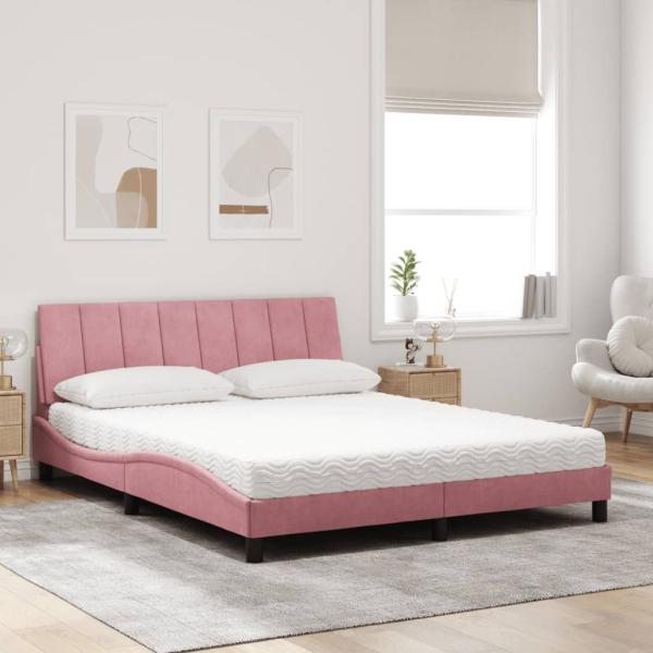 Bett mit Matratze Rosa 160x200 cm Samt