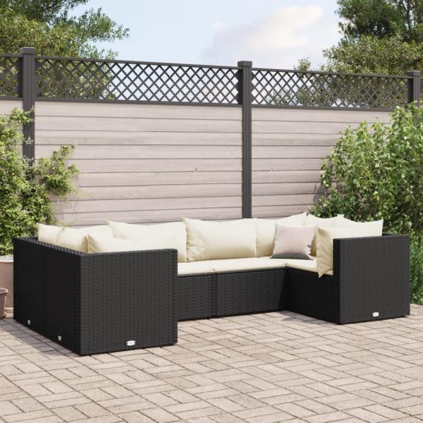 ARDEBO.de - 6-tlg. Garten-Lounge-Set mit Kissen Schwarz Poly Rattan
