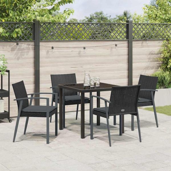 Set aus 3 Schwarz Poly-Rattan, Stahl Standardgröße Ergonomisch