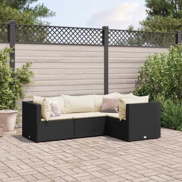 ARDEBO.de - 4-tlg. Garten-Lounge-Set mit Kissen Schwarz Poly Rattan