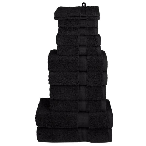 ARDEBO.de - 12 tlg. Premium-Handtuch-Set SOLUND Schwarz 600 g/m²